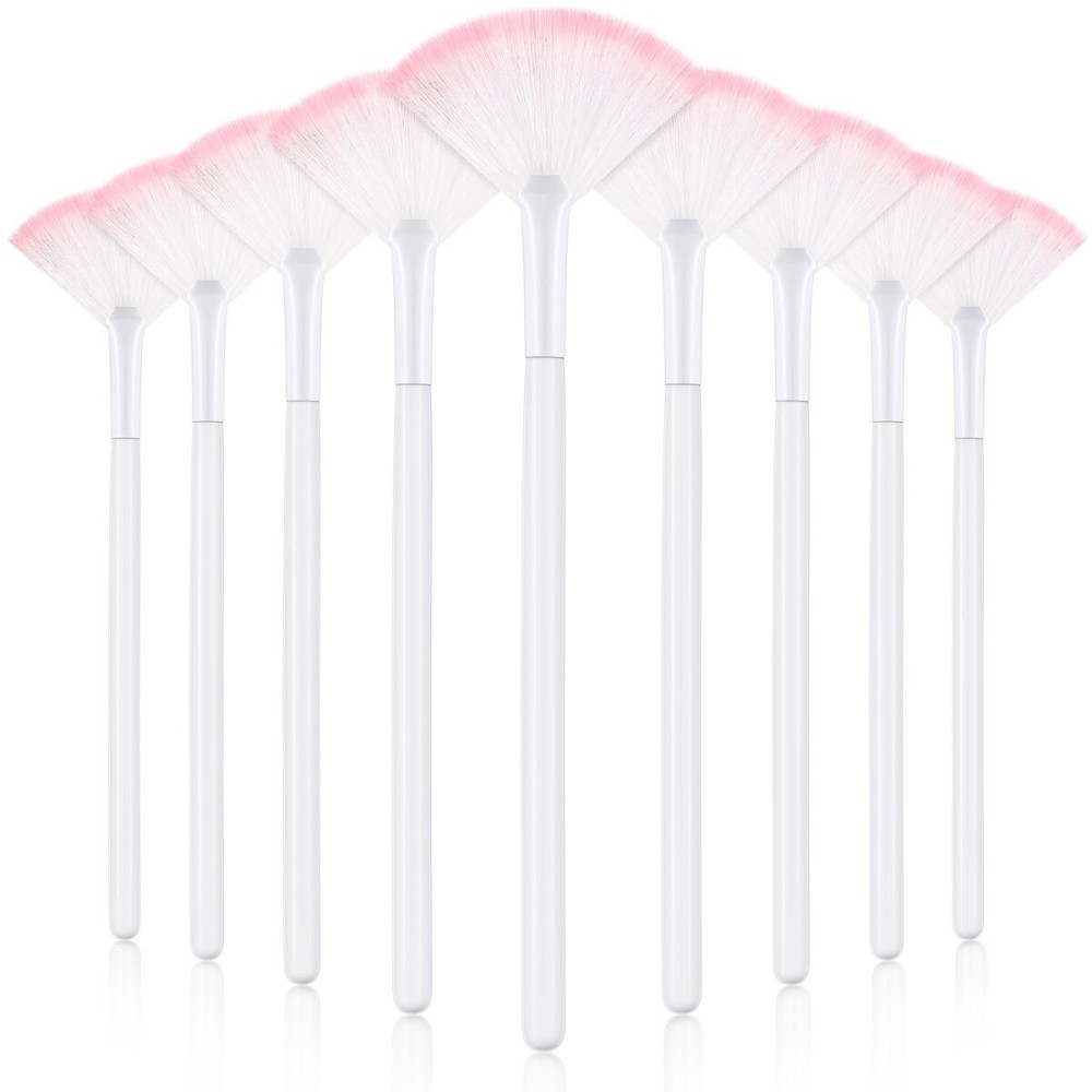 9 Pieces Facial Fan Mask Brushes, Soft Facial Applicator Brushes Tools for Peel Glycolic Makeup for Mud Cream(White Pink)