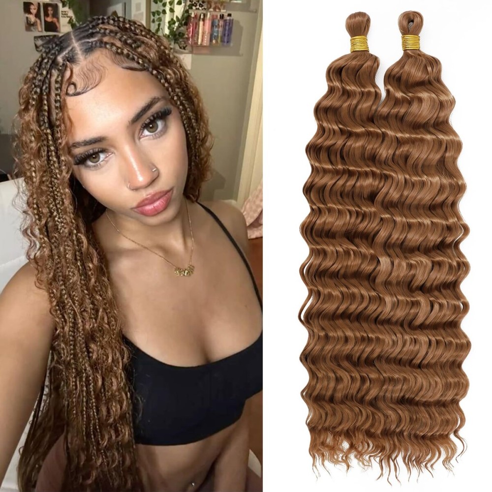 Eerya Long Curly Braiding Hair 20 Inch 2 Packs Deep Ocean Wave Crochet Hair for Black Women Deep Wave Braiding Hair for Boho Braids20 inch, 30