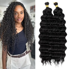 Eerya Long Curly Braiding Hair 16 Inch 2 Packs Deep Ocean Wave Crochet Hair for Black Women Deep Wave Braiding Hair for Boho Braids16 inch, 1B