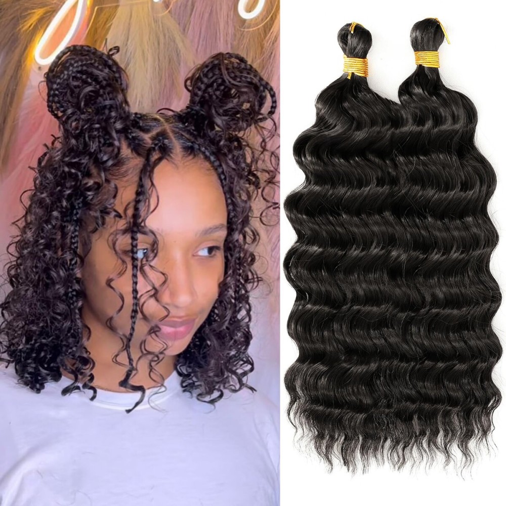 Eerya Long Curly Braiding Hair for Kids 12 Inch 2 Packs Deep Ocean Wave Crochet Hair for Black Women Deep Wave Braiding Hair for Boho Braids12 inch, 1B
