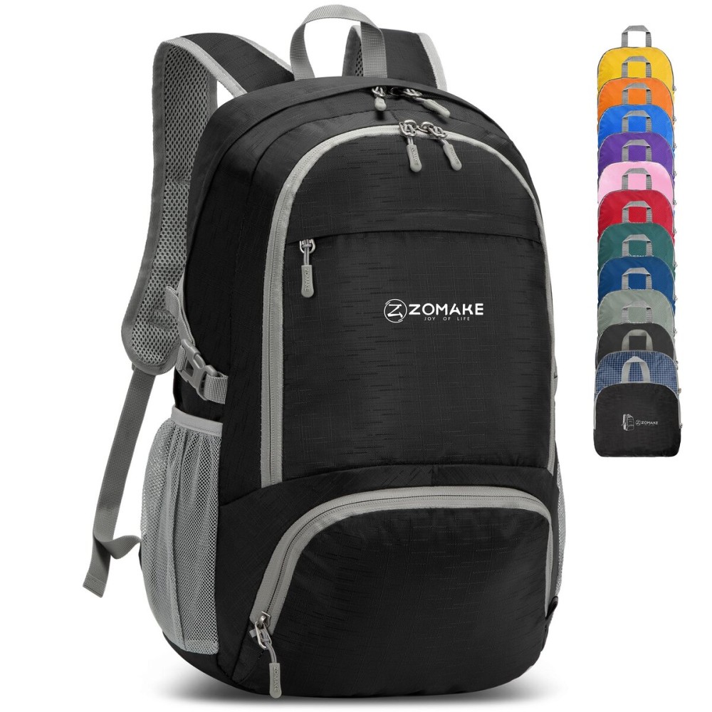 ZOMAKE Lightweight Packable Backpack 30L, Foldable Hiking Backpacks Water Resistant Compact Folding Daypack for Travel(Pure Black)
