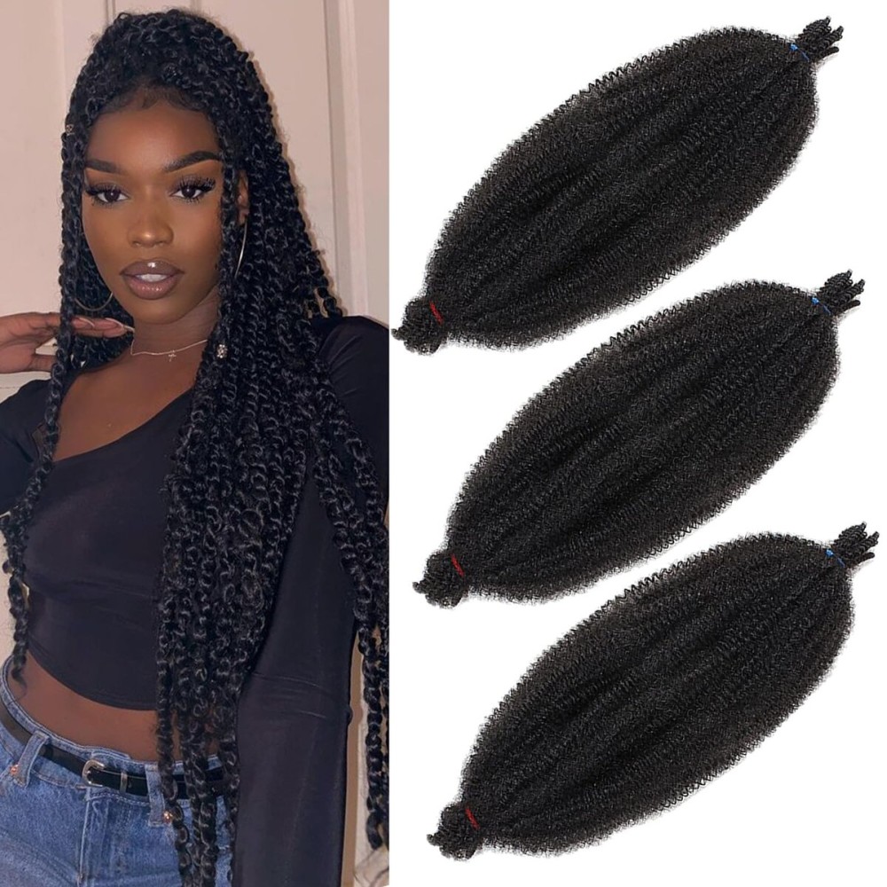 18 Inch Springy Afro Twist Hair 3 Packs Pre Fluffed Spring Twist Hair Pre Stretched Wrapping Hair Marley Twist Braiding Hair Cuban Twist Crochet Braiding for Soft Locs Hair Extensions For Black Women