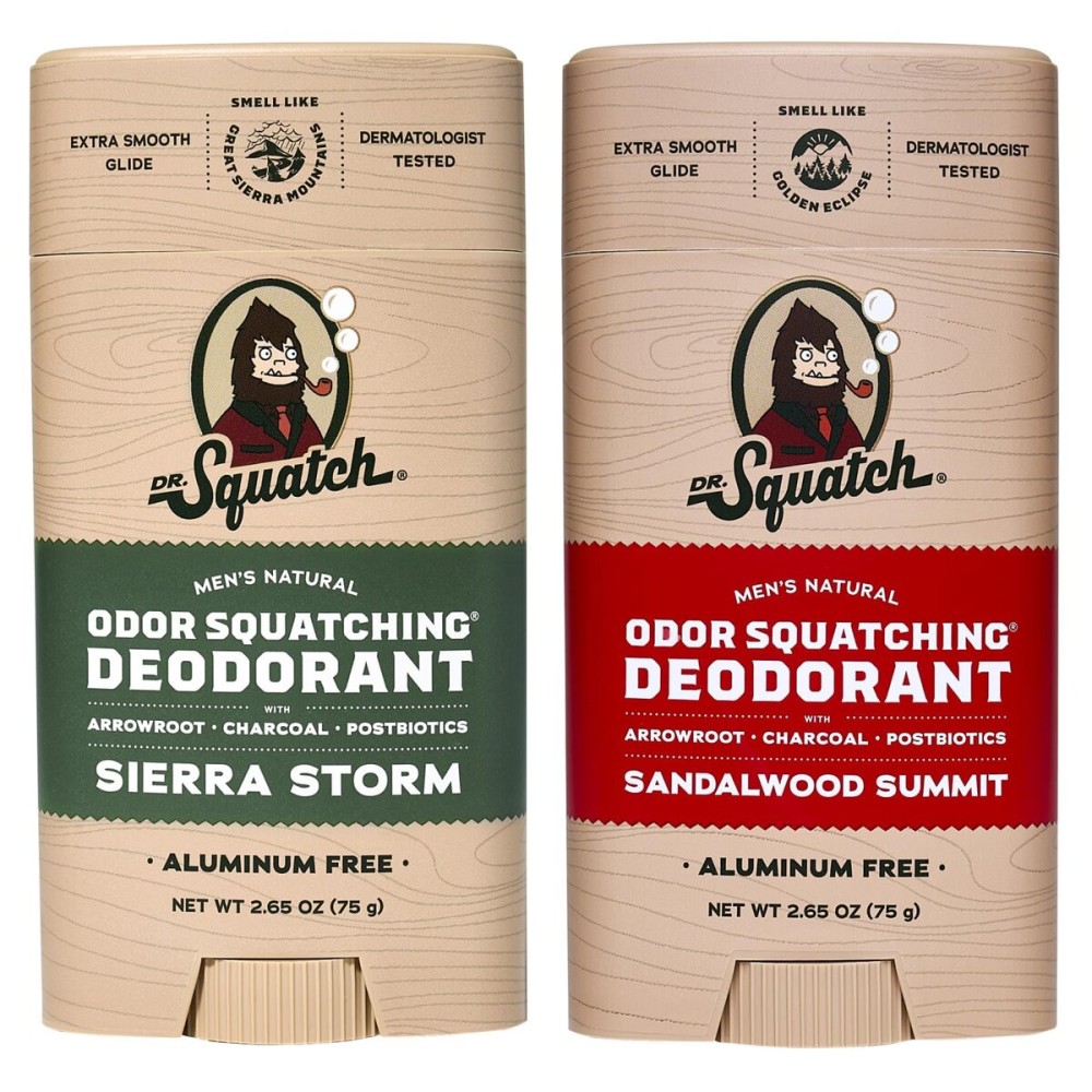 Dr. Squatch Natural Deodorant for Men - Odor-Squatching Men\'s Deodorant Aluminum Free - Sierra Storm + Sandalwood Summit (2.65 oz, 2 Pack)