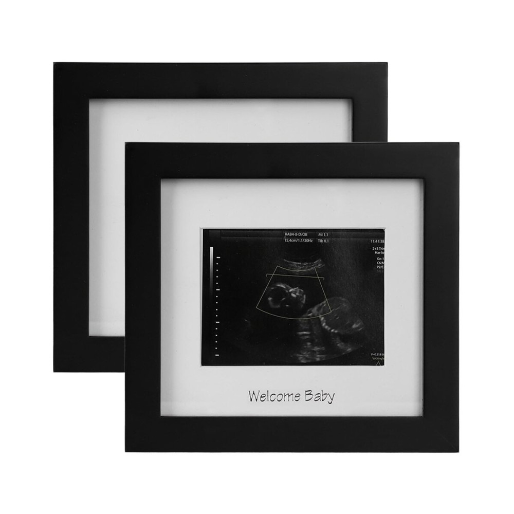 IHEIPYE Baby Sonogram Photo Frame - Ultrasound Picture Frame - Idea Gift for Expecting Parents, Baby Shower, Gender Reveal Party, Nursery Decor (Silver Text, Black 2Pack)