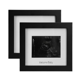IHEIPYE Baby Sonogram Photo Frame - Ultrasound Picture Frame - Idea Gift for Expecting Parents, Baby Shower, Gender Reveal Party, Nursery Decor (Silver Text, Black 2Pack)