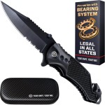 Legal Pocket Knife with Ball Bearing & Case - 5 in 1 Knife - 2.95 Serrated Blade, Glass Breaker, Seat Belt Cutter - EDC Folding Knives with Portable Clip - Tool for Tactical Camping Survival 6680 U