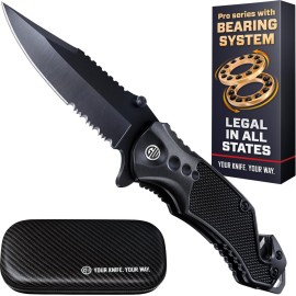 Legal Pocket Knife with Ball Bearing & Case - 5 in 1 Knife - 2.95 Serrated Blade, Glass Breaker, Seat Belt Cutter - EDC Folding Knives with Portable Clip - Tool for Tactical Camping Survival 6680 U