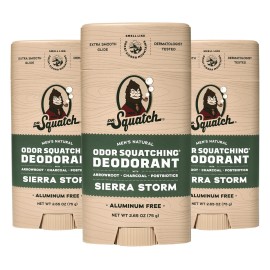 Dr. Squatch Natural Deodorant for Men - Sierra Storm - Smells Like Giant Mountain Sequoias - Odor-Squatching Men\'s Deodorant Aluminum Free (2.65 oz, 3 Pack)