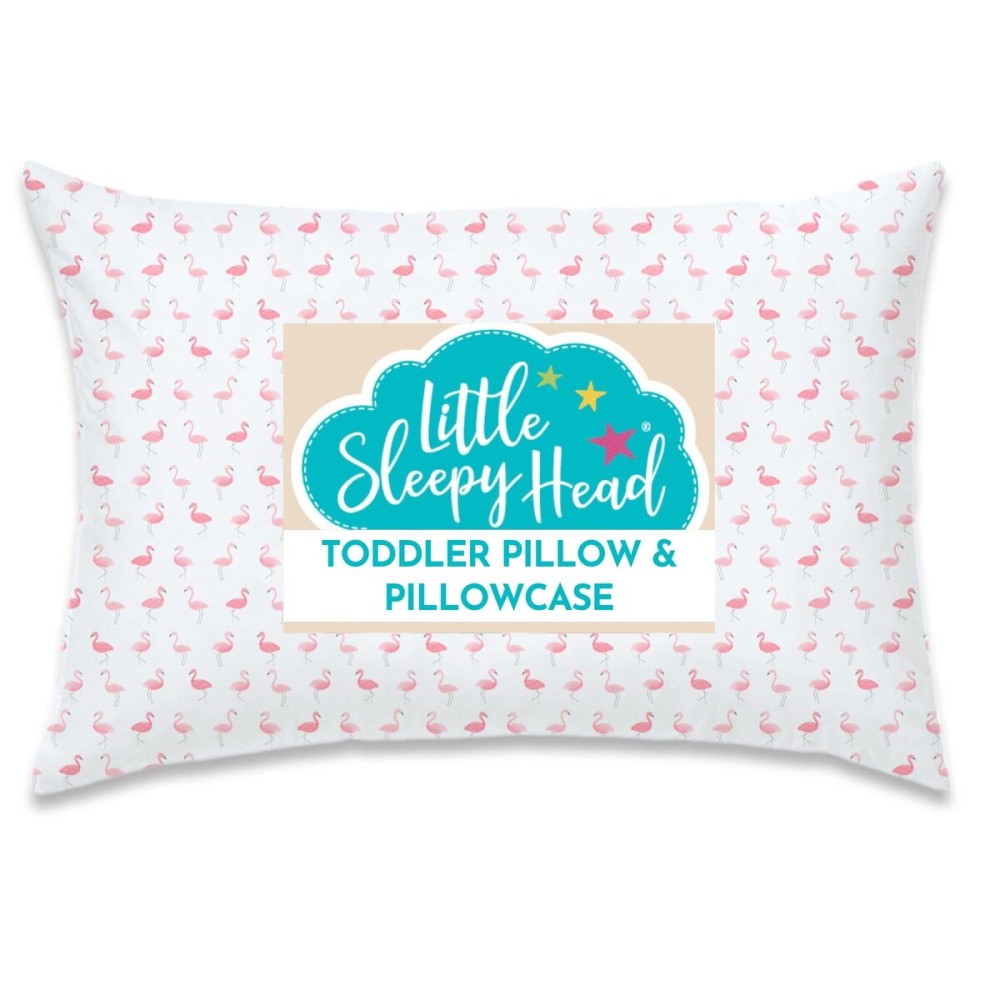 Little Sleepy Head Toddler Pillow with Pillowcase 13x18 - Kids Pillow for Sleeping - Better Neck Support Ergonomic Pillow and Toddler Pillowcase - Best Pillows for Kids (Flamingo Flock)