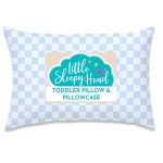 Little Sleepy Head Toddler Pillow with Pillowcase 13x18 - Kids Pillow for Sleeping - Better Neck Support Ergonomic Pillow and Toddler Pillowcase - Best Pillows for Kids (Checkers Baby Blue)