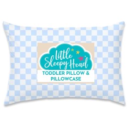 Little Sleepy Head Toddler Pillow with Pillowcase 13x18 - Kids Pillow for Sleeping - Better Neck Support Ergonomic Pillow and Toddler Pillowcase - Best Pillows for Kids (Checkers Baby Blue)