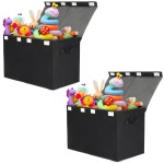 2 Pack Large Toy Box Chest Storage with Flip-Top Lid, Collapsible Kids Toy Storage Bin Boxes s for Toys, Playroom Organizers, 25x13 x16 (Linen Black)