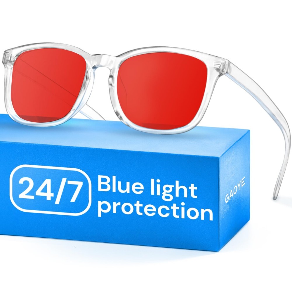 Gaoye Transparent with Red Lenses Blue Light Glasses for Computer & Gaming - Anti UV Ray Lenses, Scratch-Resistant & Comfort Fit