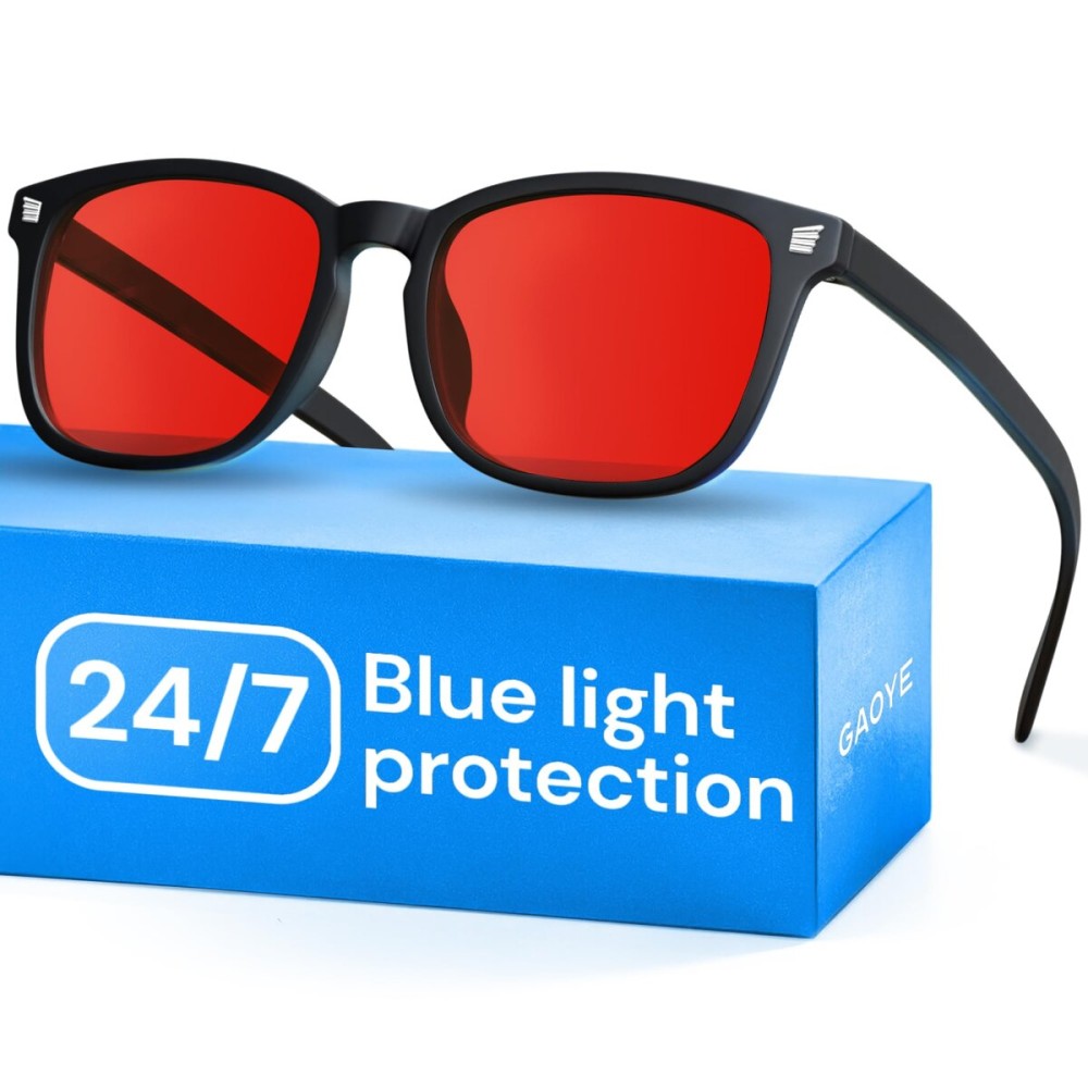 Gaoye Black with Red Lenses Blue Light Glasses for Computer & Gaming - Anti UV Ray Lenses, Scratch-Resistant & Comfort Fit