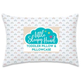 Little Sleepy Head Toddler Pillow with Pillowcase 13x18 - Kids Pillow for Sleeping - Better Neck Support Ergonomic Pillow and Toddler Pillowcase - Best Pillows for Kids (Bicycles)