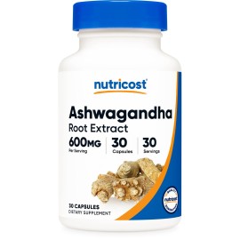 Nutricost Ashwagandha Root Extract Herbal Supplement 600mg, 30 Capsules - Vegetarian, GMO-Free, Gluten Free