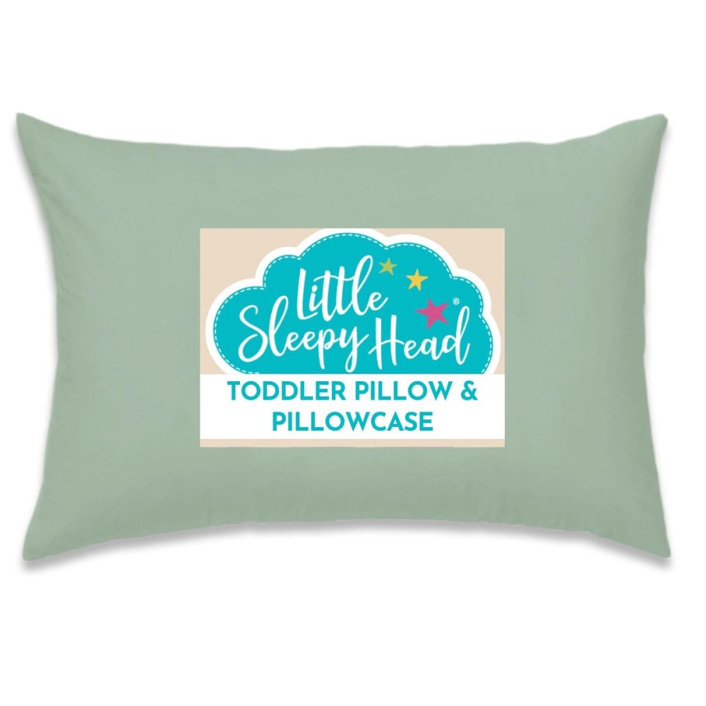 Little Sleepy Head Toddler Pillow with Pillowcase 13x18 - Kids Pillow for Sleeping - Better Neck Support Ergonomic Pillow and Toddler Pillowcase - Best Pillows for Kids (Sage)