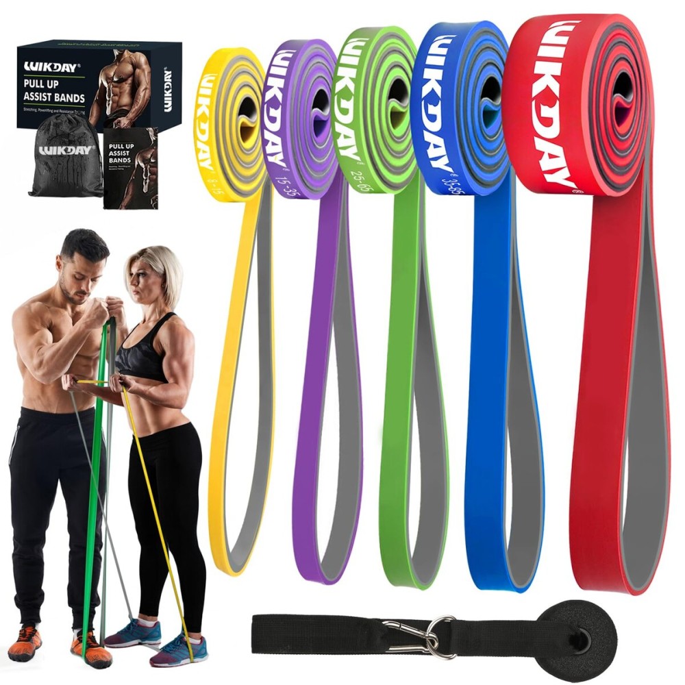WIKDAY Resistance Bands, Pull Up Bands, Workout Bands for Exercise, Thick Heavy Resistance Band Set with Door Anchor, Elastic Bands for Body Stretching, Training at Home/Gym for Men & Women Bicolor