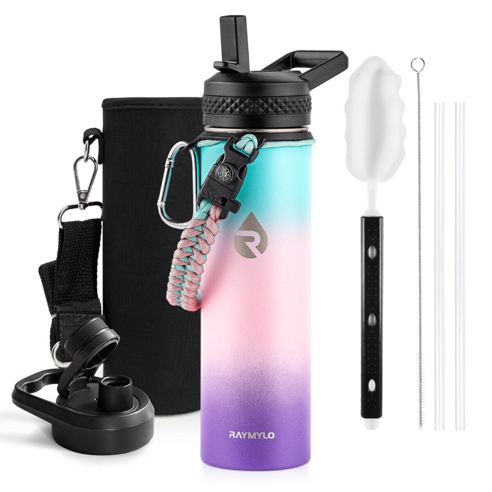 RAYMYLO Insulated Water Bottle 20 oz, Triple Wall Vacuum Stainless Steel (Cold for 48 Hrs), Leak Proof & Non-BPA, Kids Water Bottle Jug for School with Straw Spout Lids, Hydrangea