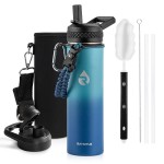 RAYMYLO Insulated Water Bottle 20 oz, Triple Wall Vacuum Stainless Steel (Cold for 48 Hrs), Leak Proof & Non-BPA, Kids Water Bottle Jug for School with Straw Spout Lids, Cyan Blue