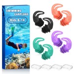 Waterproof Ear Plugs for Swimming Kids - 4 Pairs Reusable Silicone Swimming Ear Plugs for Children Ages 6-14, Keep Ear Water Out, Surfing, Bathing, Water Sports