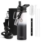 RAYMYLO Insulated Water Bottle 20 oz, Triple Wall Vacuum Stainless Steel (Cold for 48 Hrs), Leak Proof & Non-BPA, Kids Water Bottle Jug for School with Straw Spout Lids, Ombre: White/Black