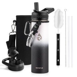 RAYMYLO Insulated Water Bottle 20 oz, Triple Wall Vacuum Stainless Steel (Cold for 48 Hrs), Leak Proof & Non-BPA, Kids Water Bottle Jug for School with Straw Spout Lids, Ombre: White/Black