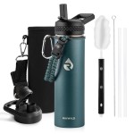 RAYMYLO Insulated Water Bottle 20 oz, Triple Wall Vacuum Stainless Steel (Cold for 48 Hrs), Leak Proof & Non-BPA, Kids Water Bottle Jug for School with Straw Spout Lids, Dark Green