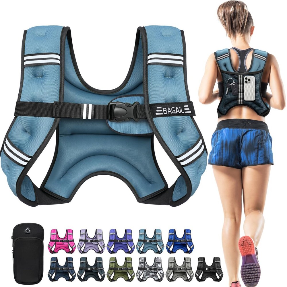 BAGAIL Weighted Vest, 5lb/8lb/10lb/12lb/15lb/20lb/25lb/30lb Weight Vest for Walking & Weight Loss, Reflective Rucking Vest with Phone Pouch for Women & Men, Home Gym & Outdoor Training