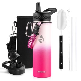 RAYMYLO Insulated Water Bottle 20 oz, Triple Wall Vacuum Stainless Steel (Cold for 48 Hrs), Leak Proof & Non-BPA, Kids Water Bottle Jug for School with Straw Spout Lids, Ombre Pink