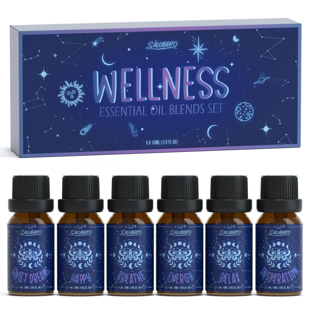 SALUBRITO Essential Oils Set, Wellness Aromatherapy Oil for Diffuser, Home, Candle, soap Making, Natural Blend Oils Gift for Women and Men, 6x10ml