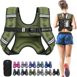 BAGAIL Weighted Vest, 5lb/8lb/10lb/12lb/15lb/20lb/25lb/30lb Weight Vest for Walking & Weight Loss, Reflective Rucking Vest with Phone Pouch for Women & Men, Home Gym & Outdoor Training