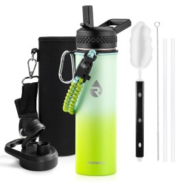 RAYMYLO Insulated Water Bottle 20 oz, Triple Wall Vacuum Stainless Steel (Cold for 48 Hrs), Leak Proof & Non-BPA, Kids Water Bottle Jug for School with Straw Spout Lids, Ombre Green
