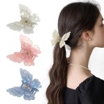 NAISIER Butterfly hair clips for women girl Butterfly claw clips Hair Accessories for Girls & Women.(White pink blue)