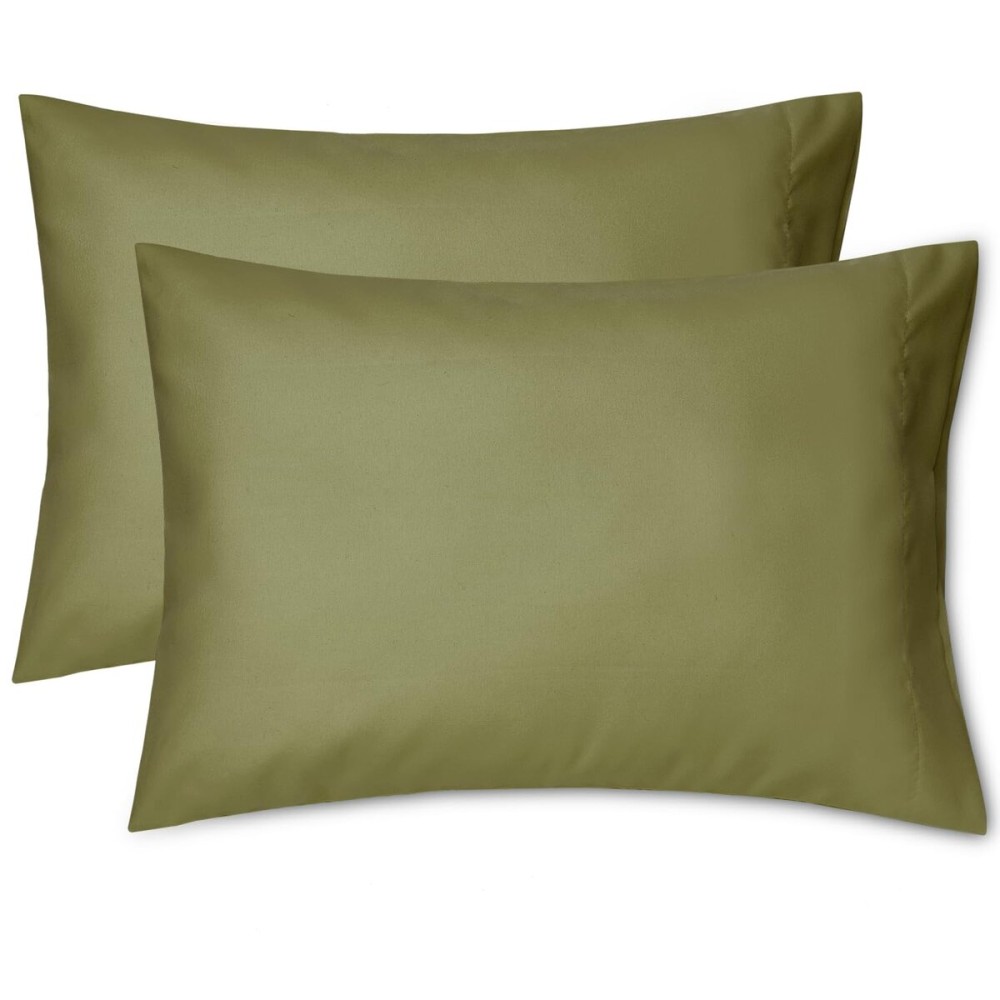 EXQ Home Toddler Pillowcases 13x18 Travel Pillow Case Set of 2, Small Pillow Case Fits Baby Pillow Sized 12x16, 13x18, Kids Pillowcases 2 Pack Machine Washable with Envelope ClosureOlive Green