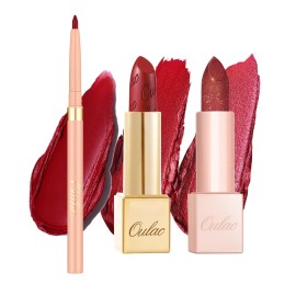Oulac Moisture Shine Lipstick Set 3PCS - Infinity High Shine Finish, Hydrating Vegan Lipstick Infused with Damask Rose Oil for All-Day Comfort, Gluten-Free, PG05+PG07+PG12