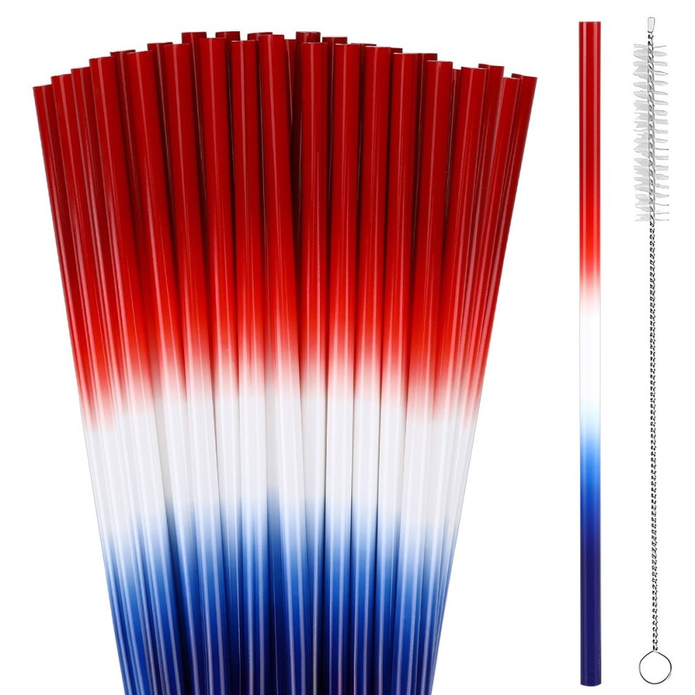 JANYUN 30 Pcs 4th of July Straws, Reusable Plastic Patriotic Straw Red White Blue Drinking Fourth of July Party Favors Accessories for Independence Day Memorial Day Party Supplies