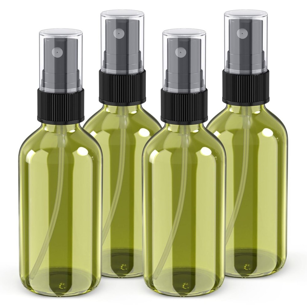 Wedama 4 oz Mini Glass Spray Bottles, Empty Small Spray Bottles with Funnel Dropper, Fine Mist for Hair, Travel, Plants, Cleaning Solutions and Skin Care (4 Pack Olive Green)