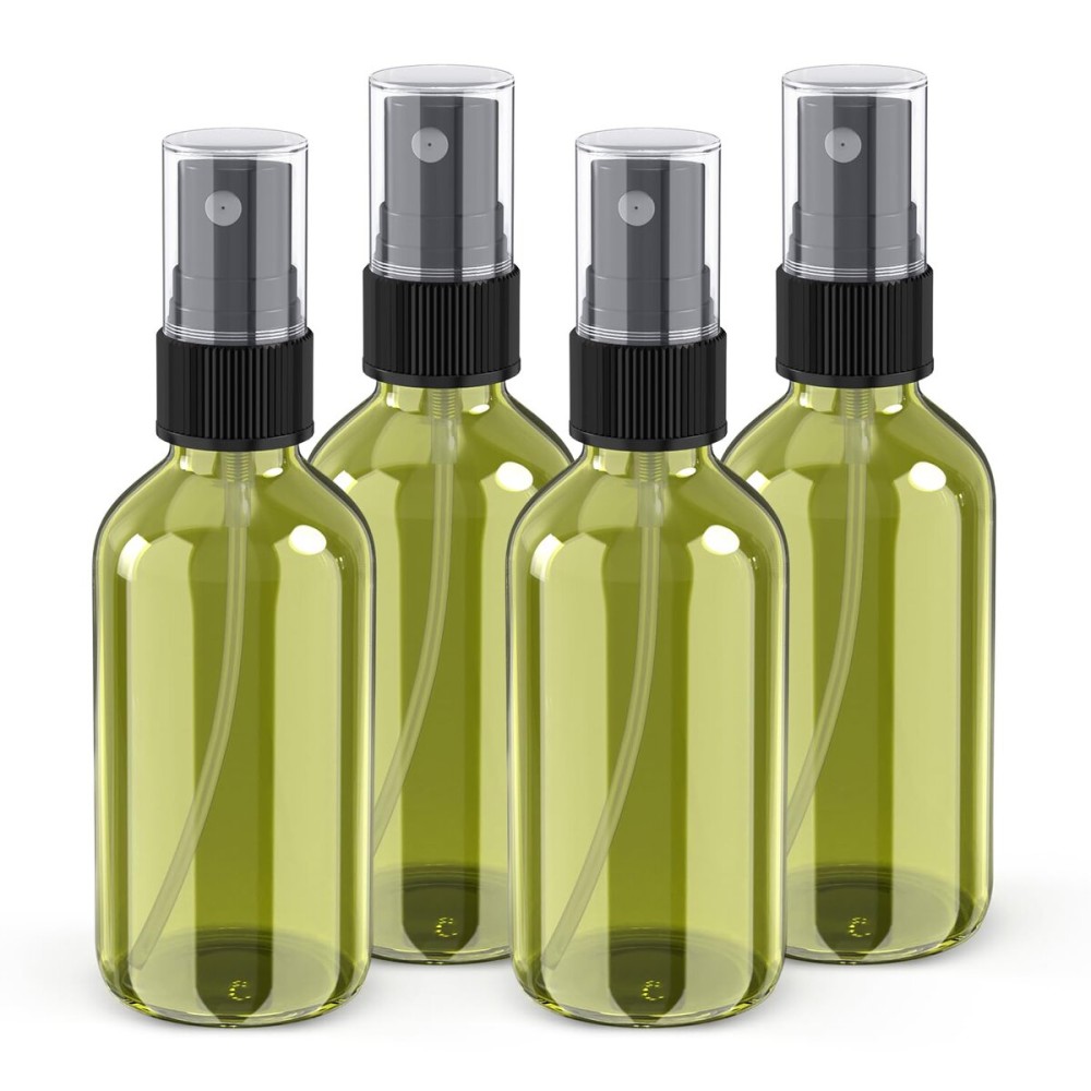 Wedama 2 oz Mini Glass Spray Bottles, Empty Small Spray Bottles with Funnel Dropper, Fine Mist for Hair, Travel, Plants, Cleaning Solutions and Skin Care (4 Pack Olive Green)