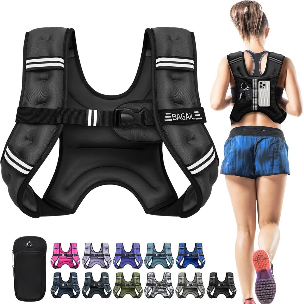BAGAIL Weighted Vest, 5lb/8lb/10lb/12lb/15lb/20lb/25lb/30lb Weight Vest for Walking & Weight Loss, Reflective Rucking Vest with Phone Pouch for Women & Men, Home Gym & Outdoor Training