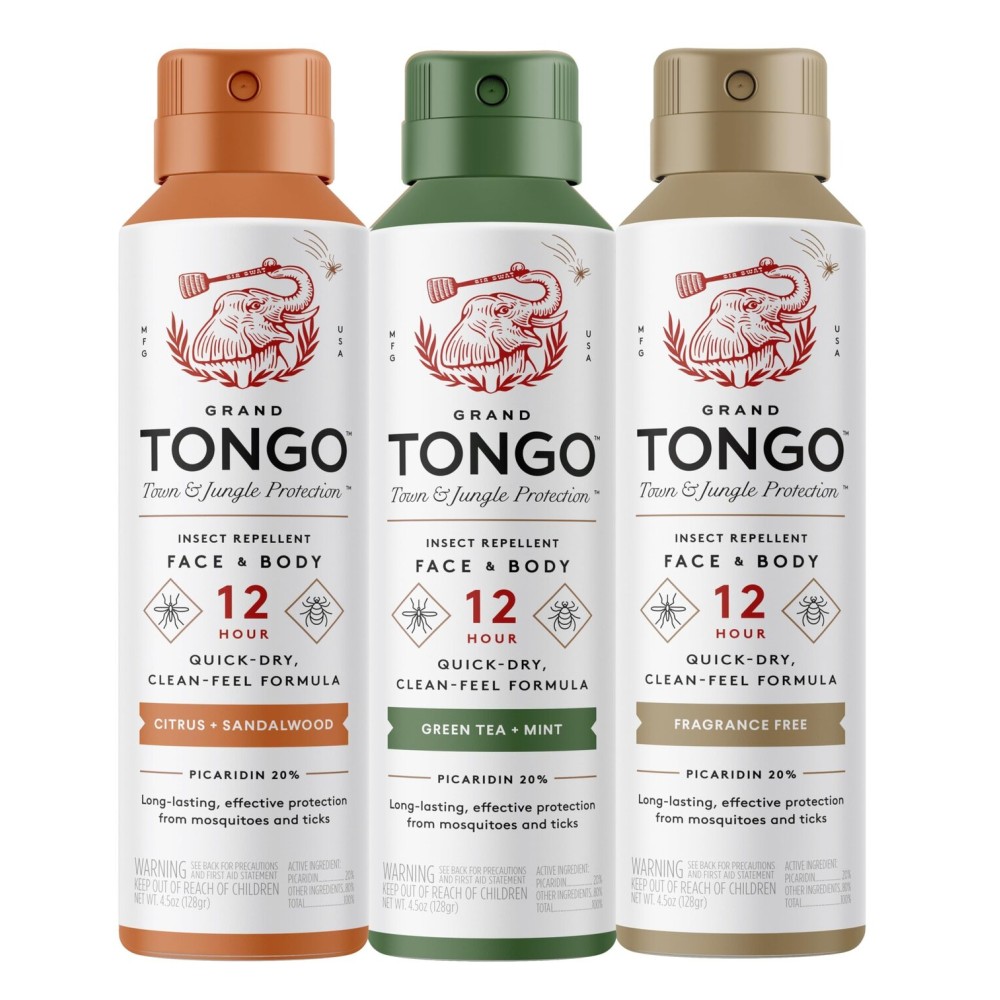 Grand Tongo Insect Repellent Variety Pack, 12-Hour Mosquito & Tick Protection, Picaridin-Based, Water-Based, Lightweight, Quick-Drying, DEET Alternative, Face & Body Use, 3 Pack