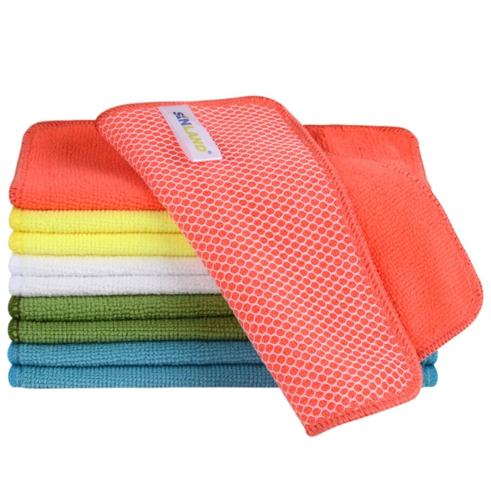 SINLAND Microfiber Dish Cloth for Washing Dishes Dish Rags Best Kitchen Washcloth Cleaning Cloths with Poly Scour Side 5 Color Assorted 7.87inchx7.87inch 10pack
