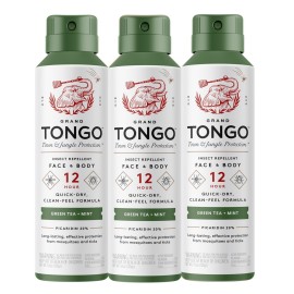 Grand Tongo Green Tea + Mint Insect Repellent, 12-Hour Mosquito & Tick Protection, Picaridin-Based, Water-Based, Lightweight, Quick-Drying, Vanishing Scent, DEET Alternative, Face & Body Use, 3 Pack