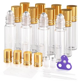 ULG Essential Oil Roller Bottles 12 Pack 10ml Clear Glass Empty Bottles with Stainless Steel Roller Balls