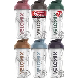 VELOMIX -6 PACK- 28 oz Protein Shaker Bottle for Protein Mixes - 6x Wire Whisk | Leak Proof Shaker Cups for Protein Shakes | Protein Shaker Bottle Pack | Protein Shake Cup (Muted Clarity)