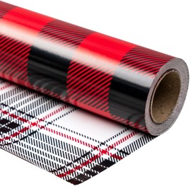 WRAPAHOLIC 30 Inch Reversible Plaid Christmas Wrapping Paper - 30 Inch x 33 Feet - Black and Red Plaid Wrapping Paper for Christmas, Birthday, Wedding, Baby Shower, Holiday