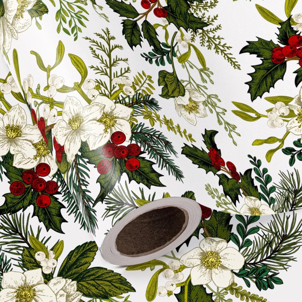 WRAPAHOLIC 30 Inch Reversible Blue Christmas Wrapping Paper - 30 Inch x 33 Feet - Blue and White Reindeer Holiday Landscape and Stripe Design for Christmas, Holiday, Party