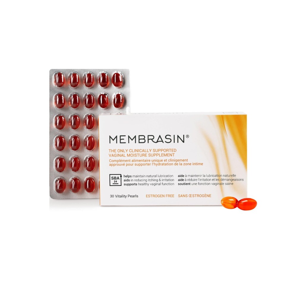 Membrasin Vaginal Moisture Support Vitality Pearls, Menopause Supplement for Vaginal Dryness & Itch, Estrogen-Free Supplement, 100% Natural Formula, Made with Sea Buckthorn Oil, 30 Oral Softgels