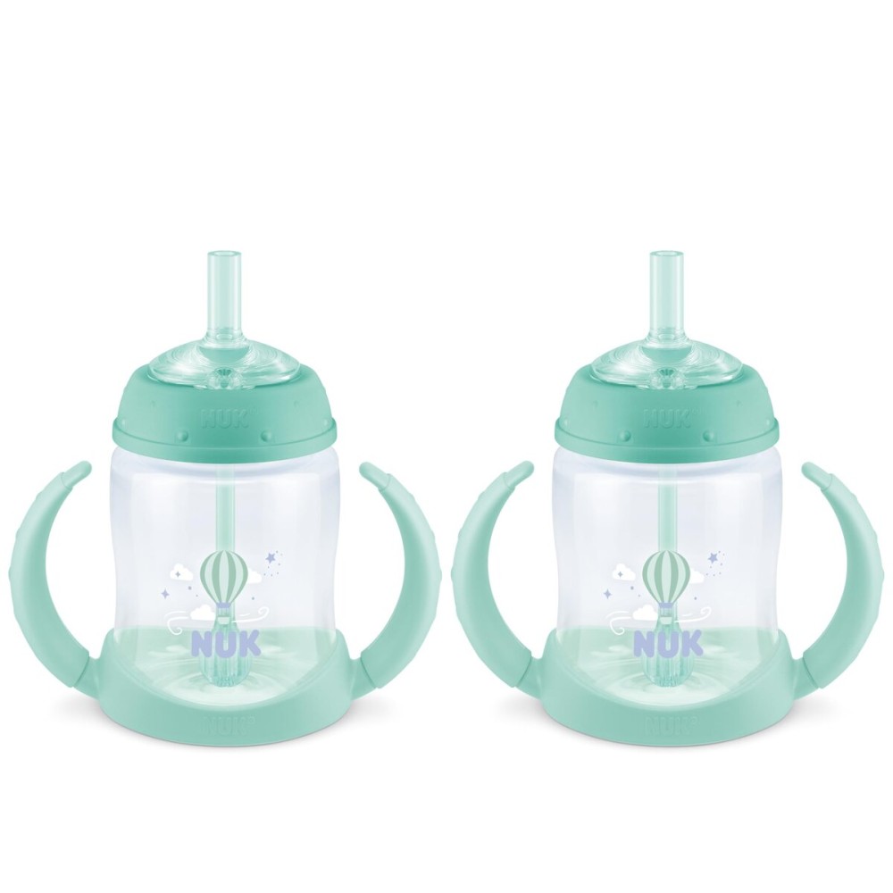 NUK Learner Straw Cup, 5oz, 2-Pack - Toddler Sippy Cup with Soft Straw for Easy Drinking, Suitable for Ages 8 Months and Up, Green