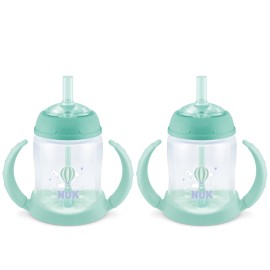 NUK Learner Straw Cup, 5oz, 2-Pack - Toddler Sippy Cup with Soft Straw for Easy Drinking, Suitable for Ages 8 Months and Up, Green